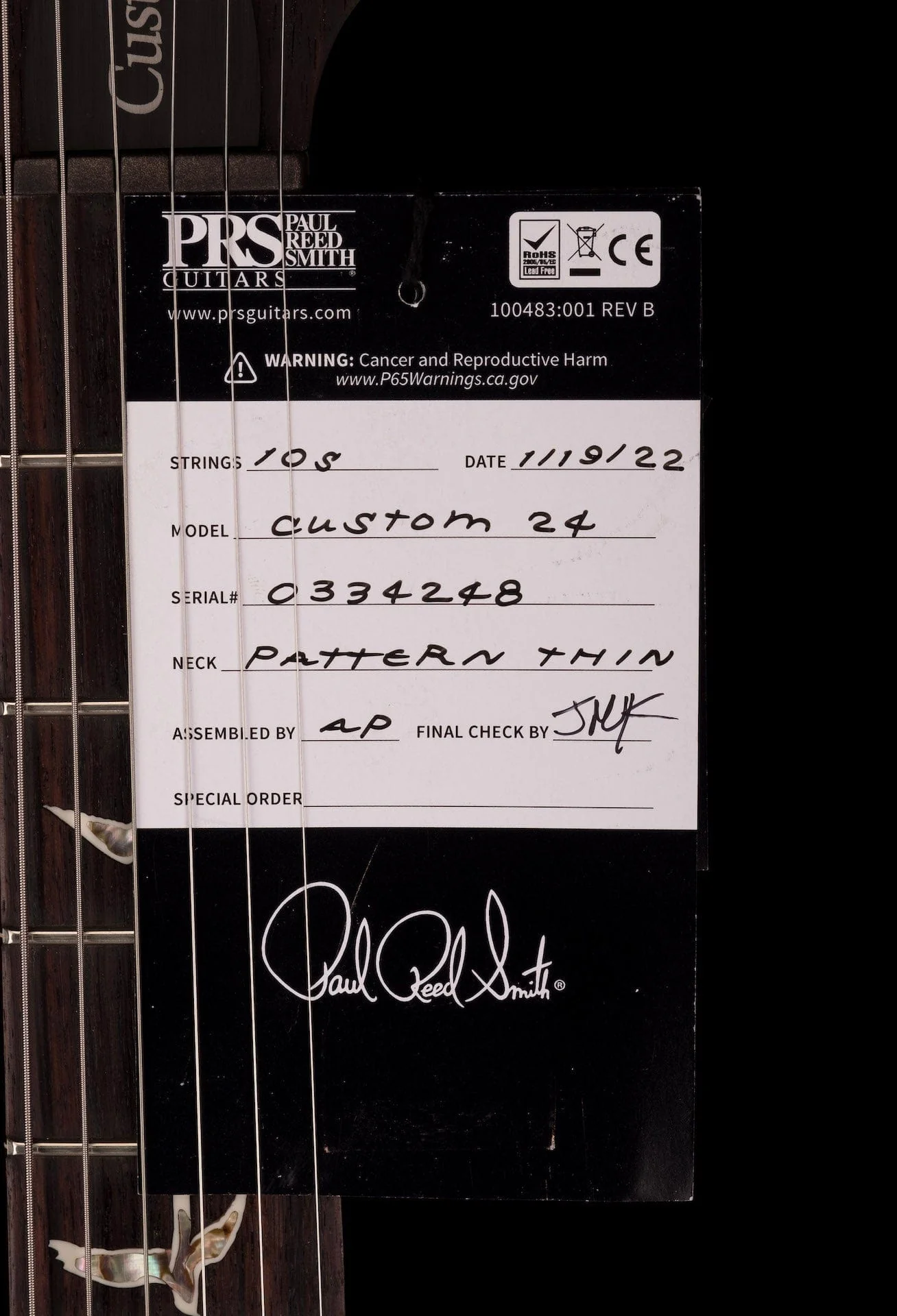 PRS Core Custom 24 Pattern Thin Custom Color Blue Matteo With Case - 2022 - Serial # 0334248 - Image 19