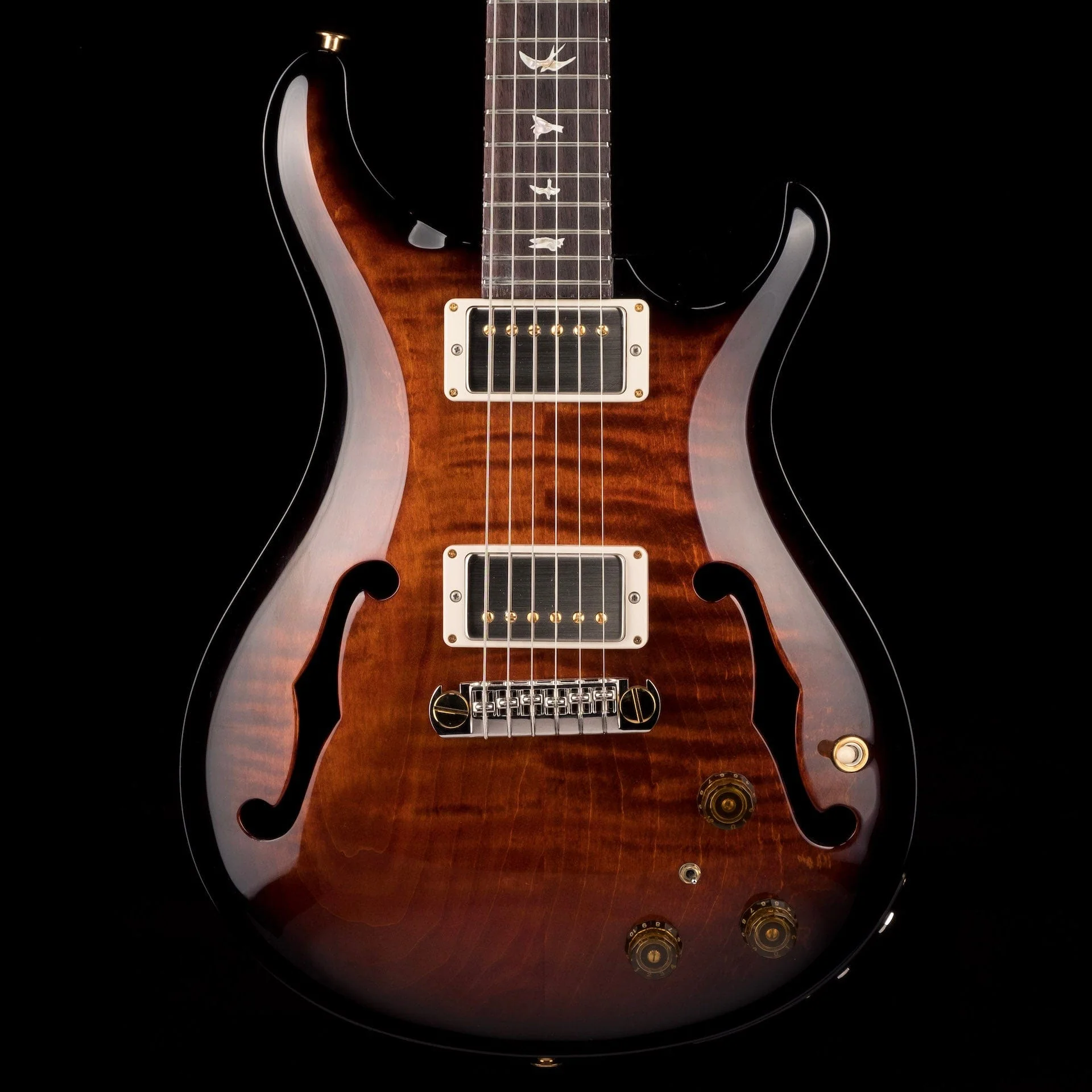 PRS Core Hollowbody II Piezo 10 Top Custom Color Dark Amber Smokewrap Burst with Case