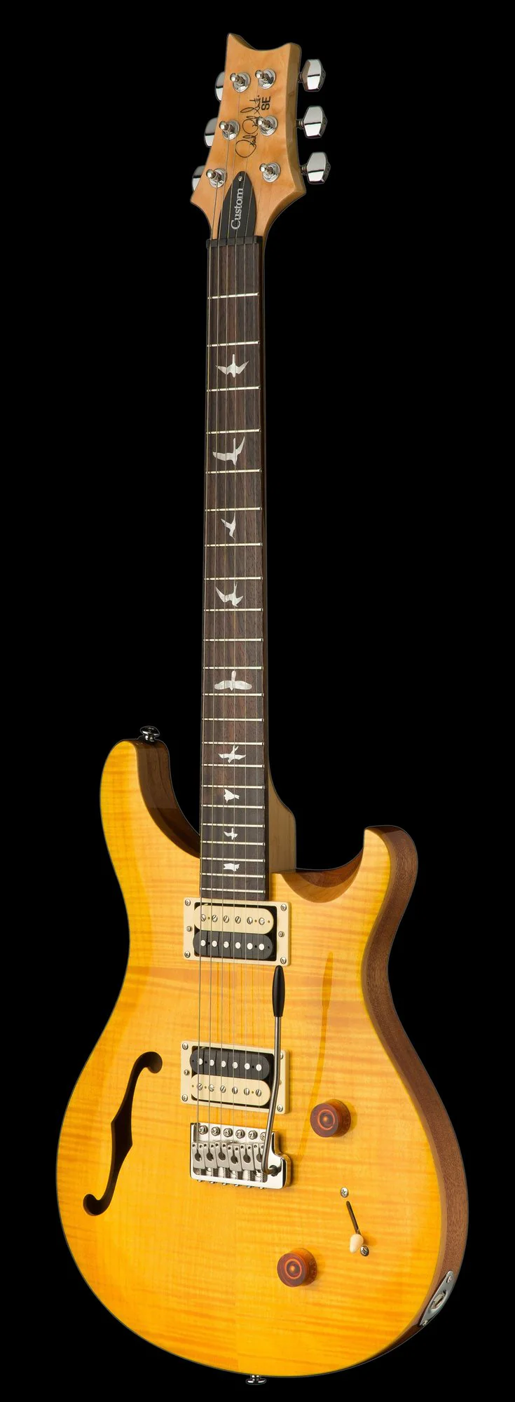 PRS SE Custom 22 Semi-Hollow Santana Yellow Electric Guitar With Gig Bag - Image 3