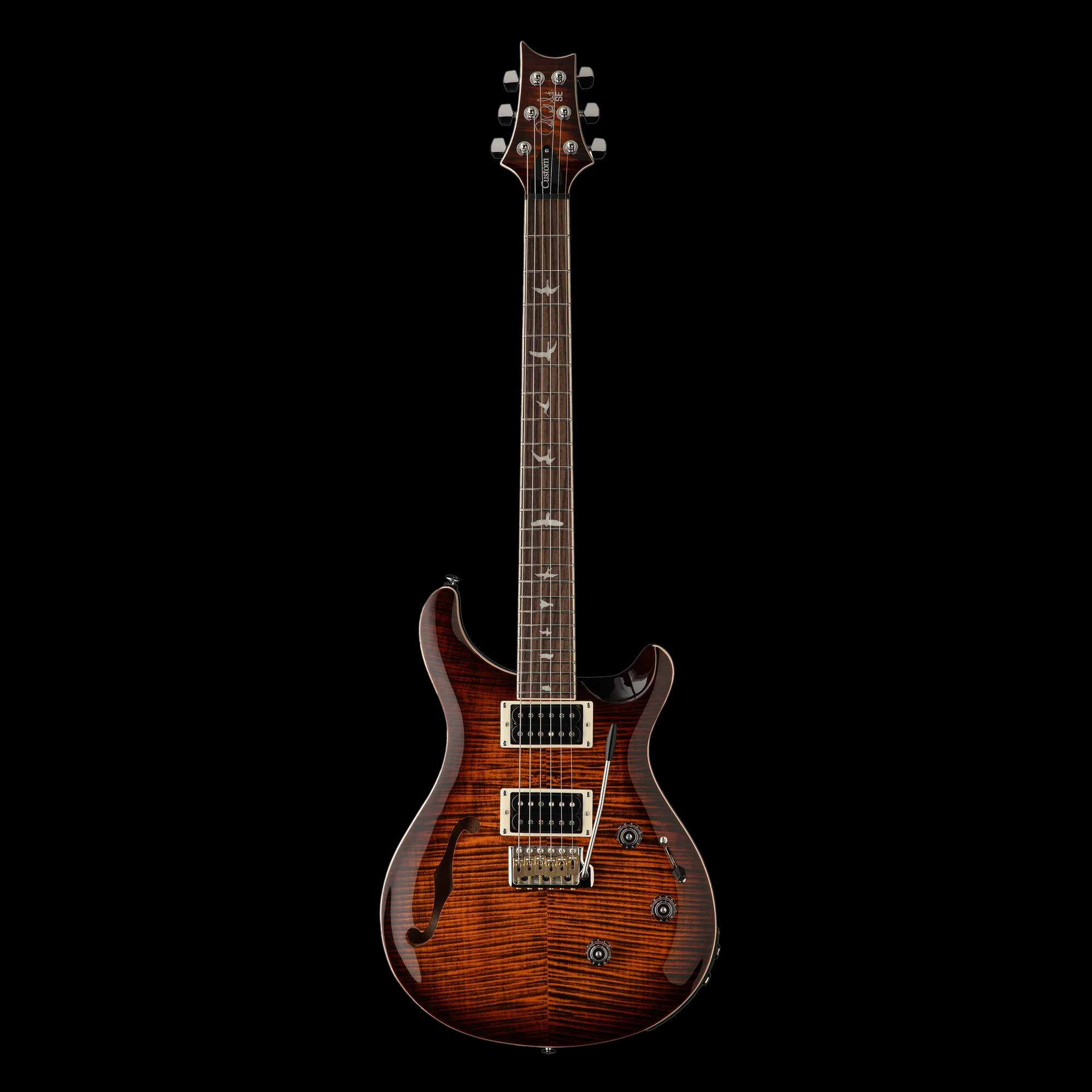 PRS SE Custom 24 Semi-Hollow Piezo Orange Tiger Smokeburst With Gig Bag - Image 2