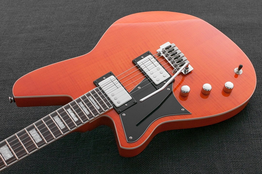 Reverend Bayonet RA HC Wilkinson Tremolo Electric Guitar Rock Orange Flame Maple Left-Handed - Image 3