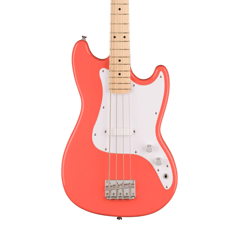 Squier Sonic Bronco Bass Maple Fingerboard White Pickguard Tahitian Coral