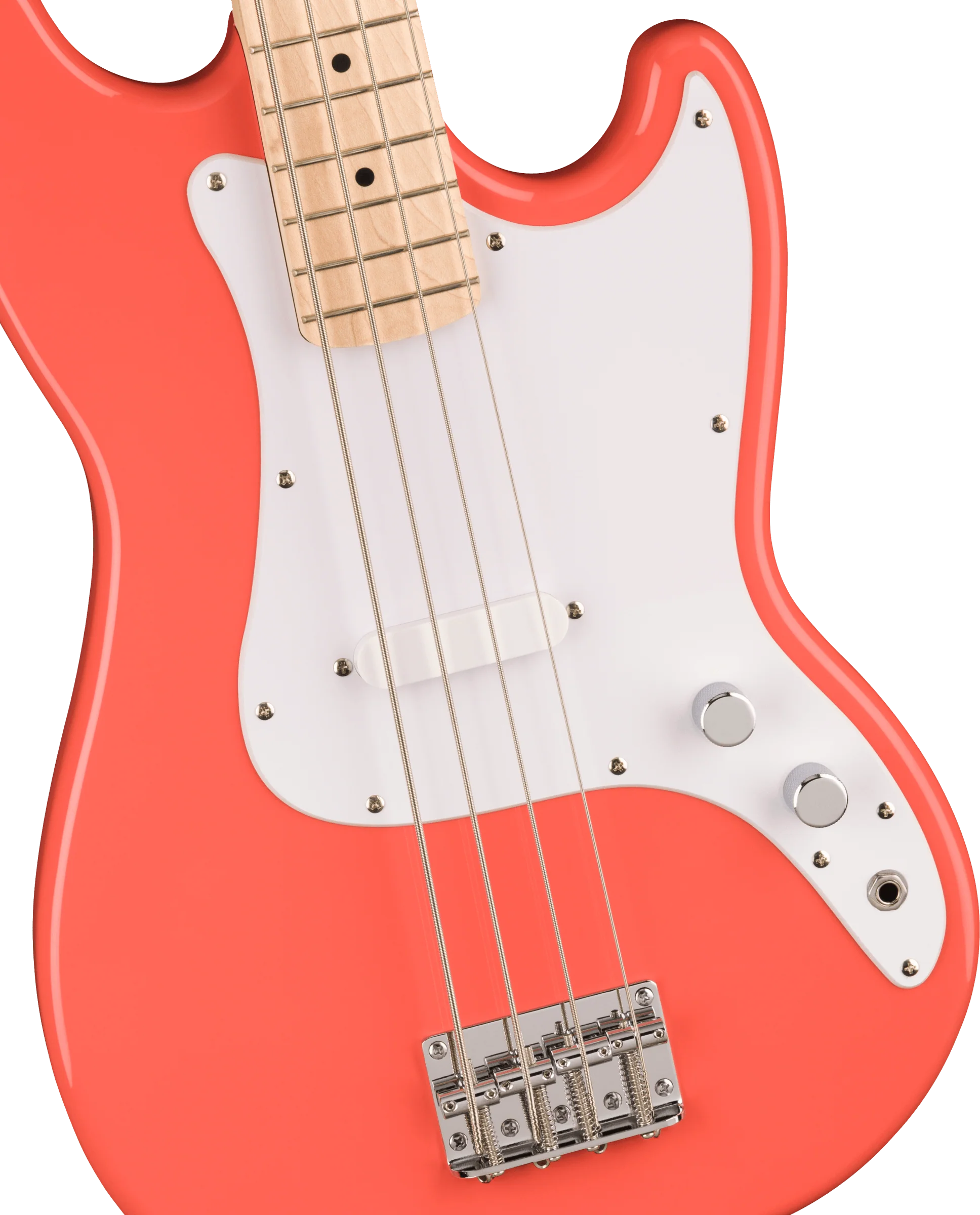 Squier Sonic Bronco Bass Maple Fingerboard White Pickguard Tahitian Coral - Image 3