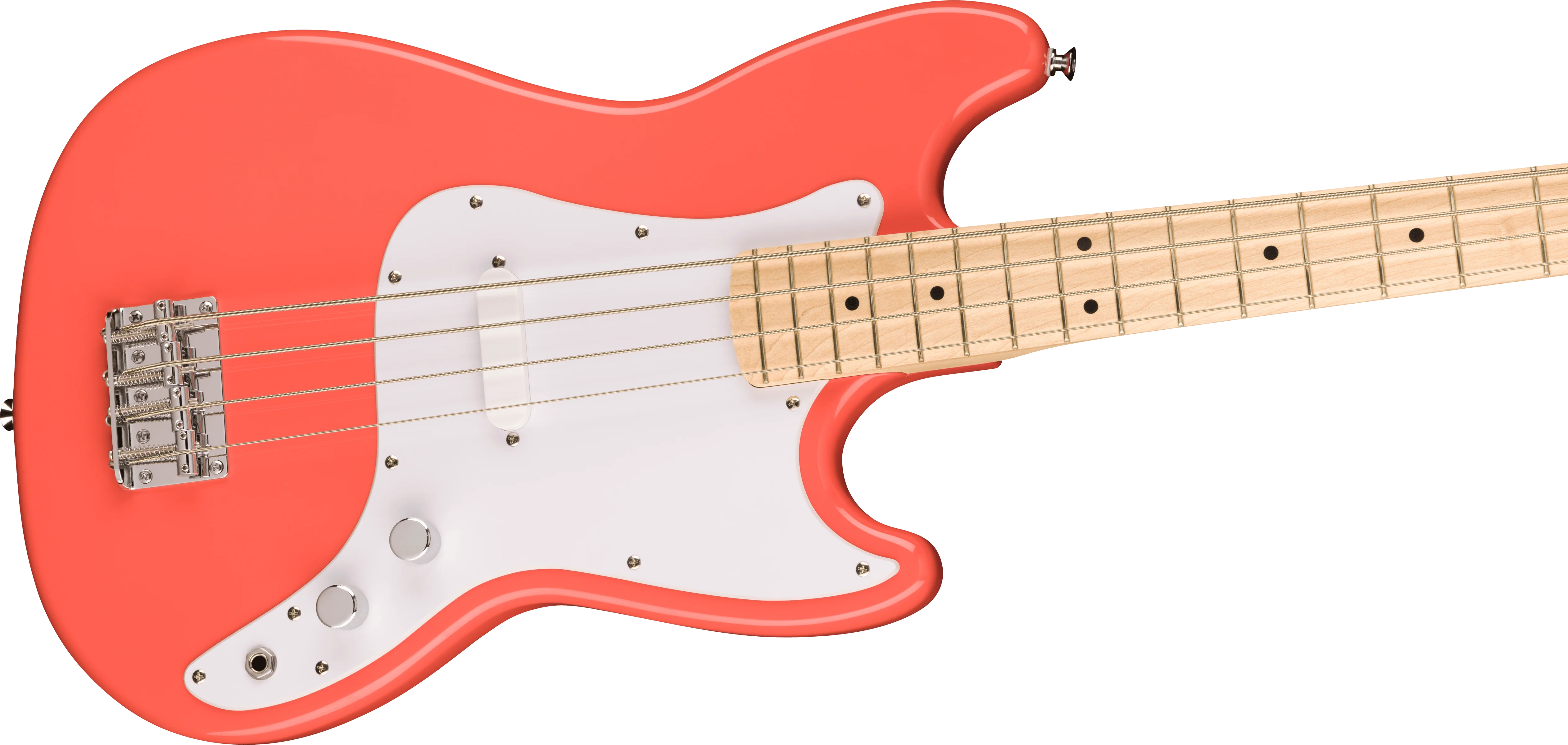 Squier Sonic Bronco Bass Maple Fingerboard White Pickguard Tahitian Coral - Image 4