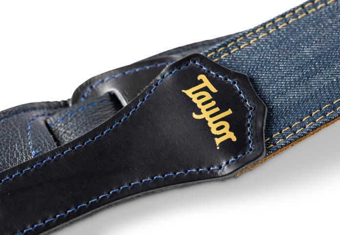 Taylor Blue Denim 2" Guitar Strap - Gold Logo - Image 3