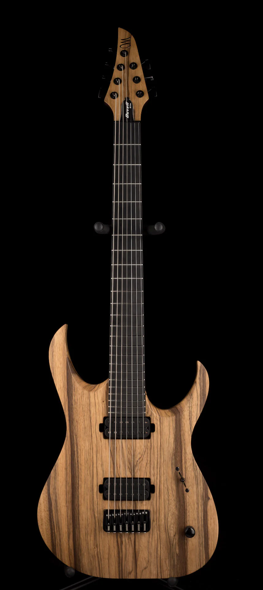 Used Mayones Duvell BL 7 String 27" Baritone Black Limba Trans Natural with Soft Case - Image 2