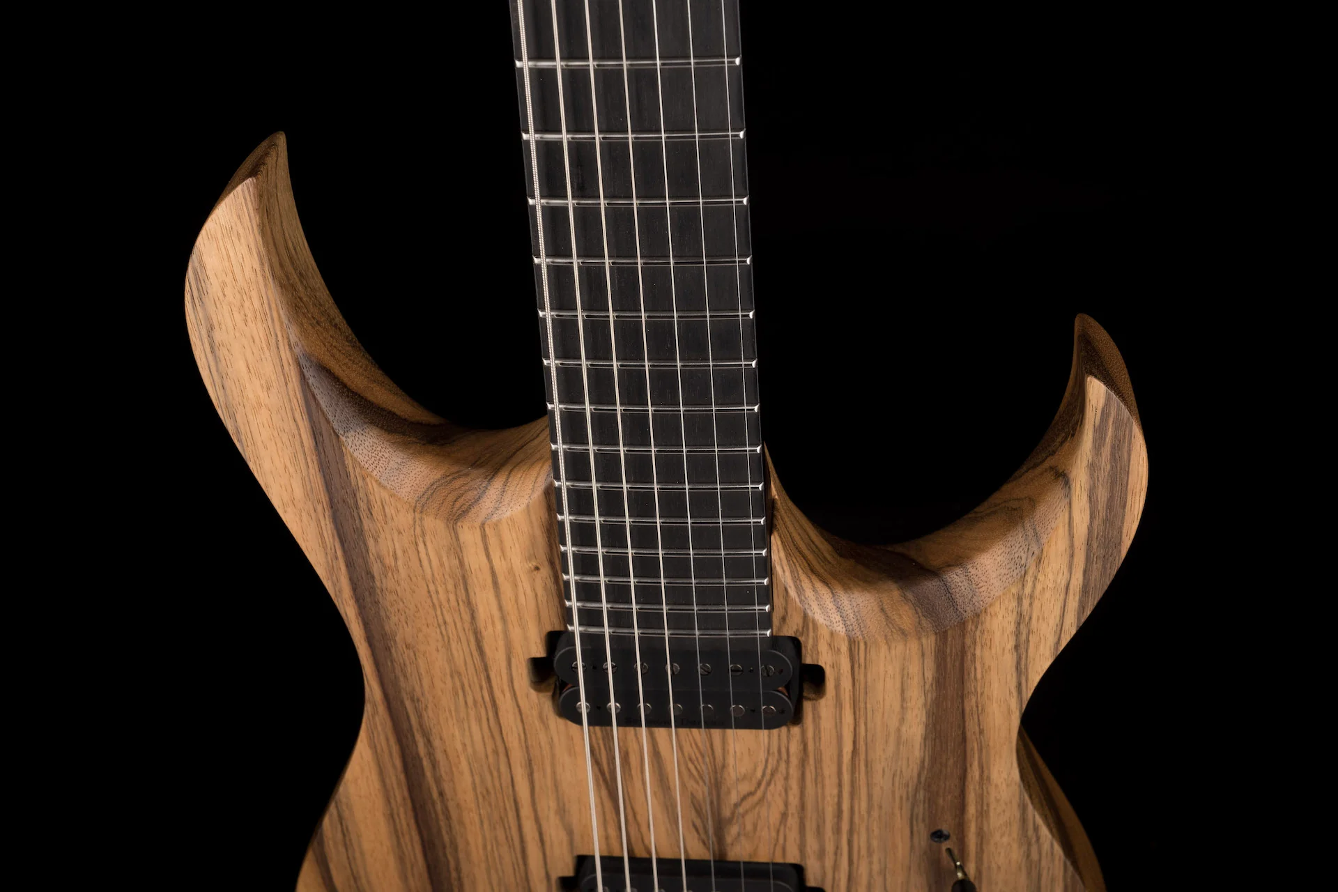 Used Mayones Duvell BL 7 String 27" Baritone Black Limba Trans Natural with Soft Case - Image 3
