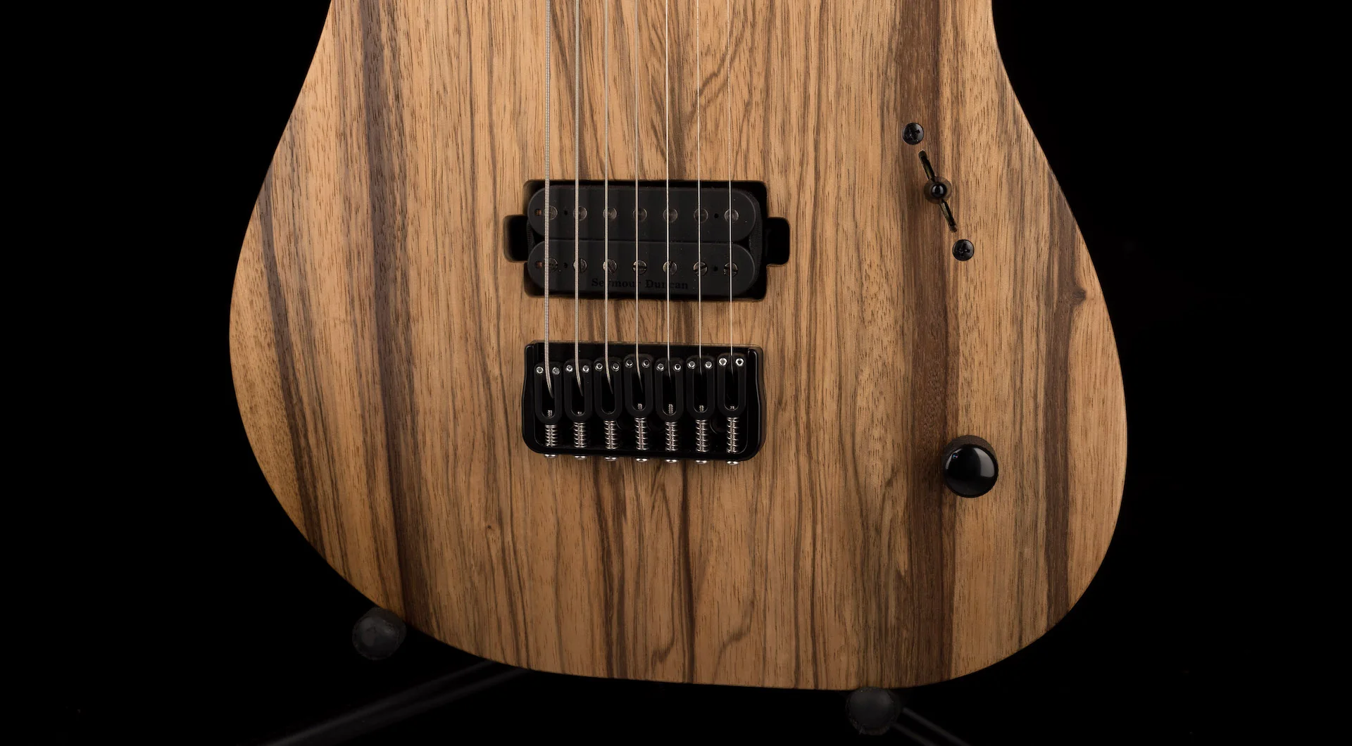 Used Mayones Duvell BL 7 String 27" Baritone Black Limba Trans Natural with Soft Case - Image 5