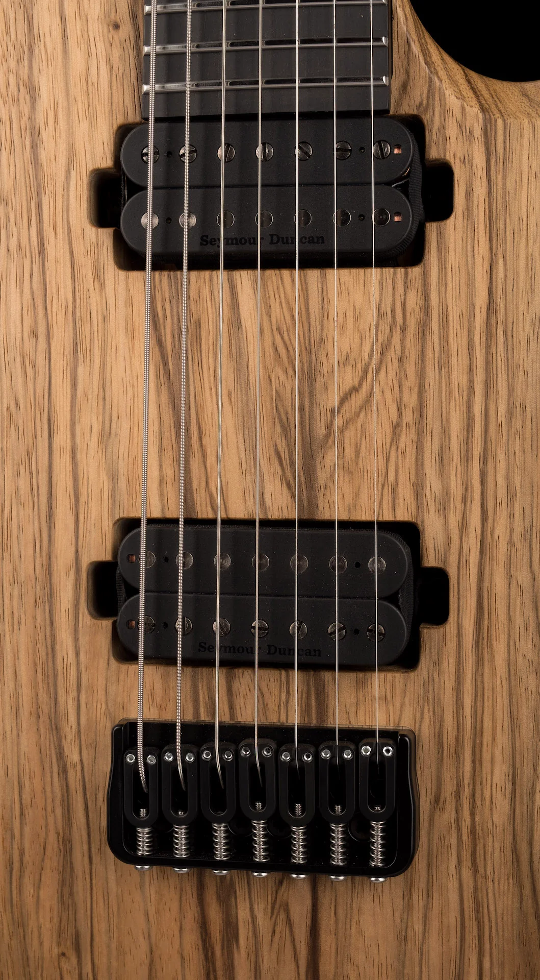 Used Mayones Duvell BL 7 String 27" Baritone Black Limba Trans Natural with Soft Case - Image 7